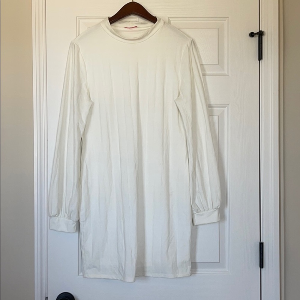 White Balloon Sleeve Dress